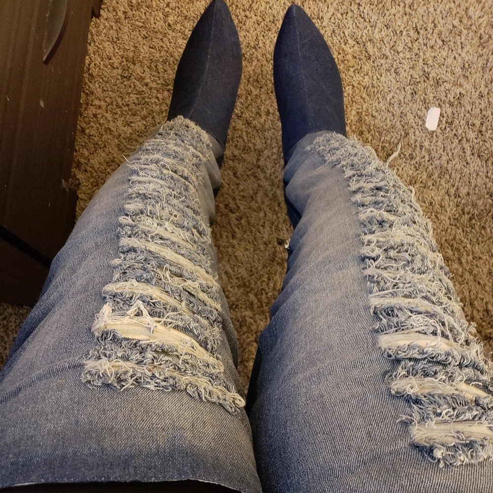 Thigh high denim boots